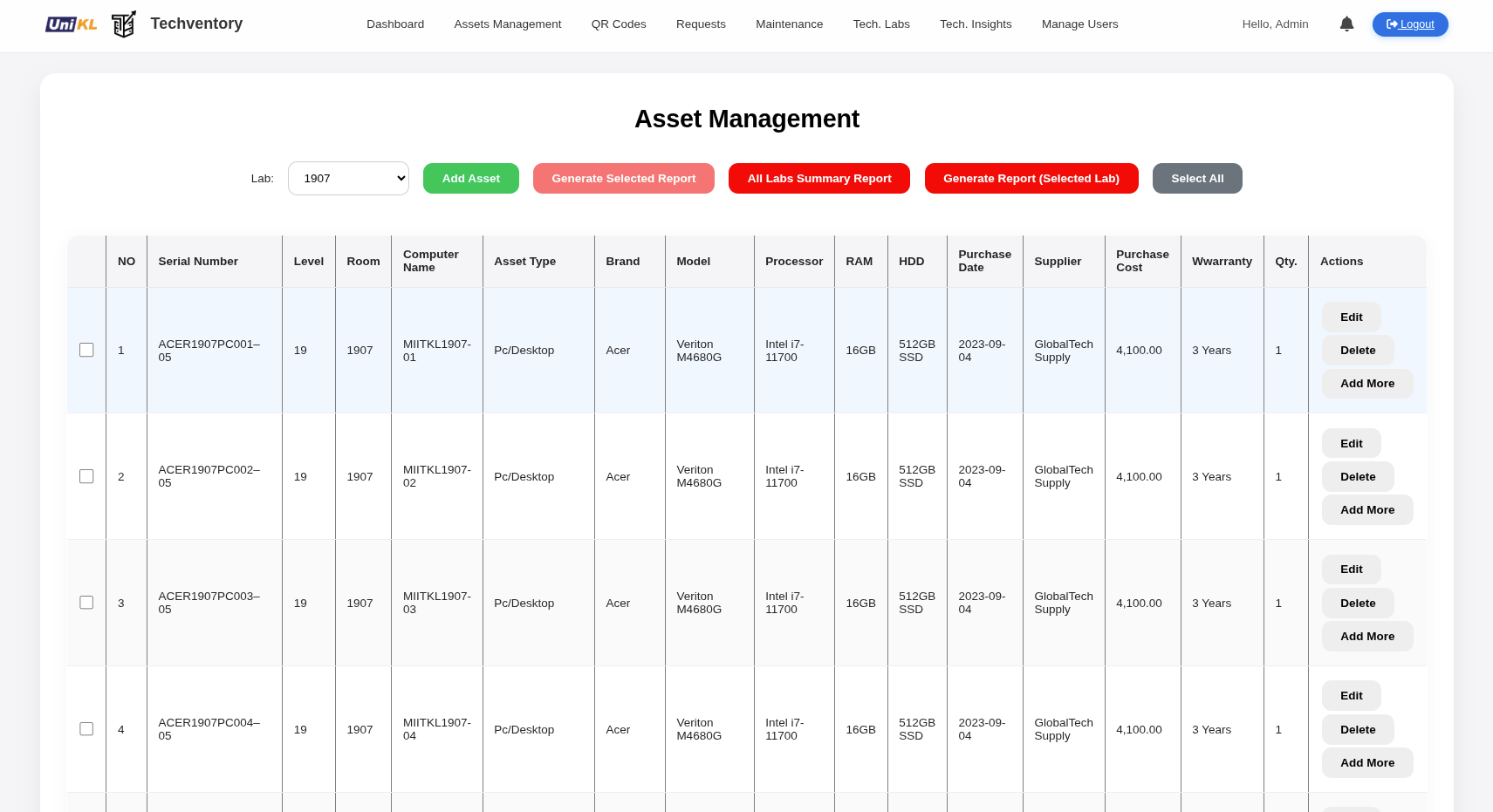 Asset Management Screenshot