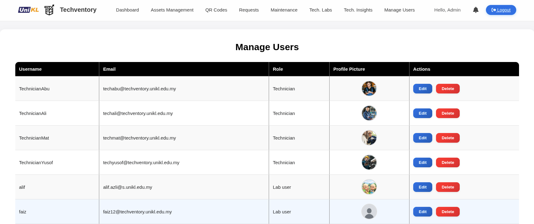 Manage Users Screenshot